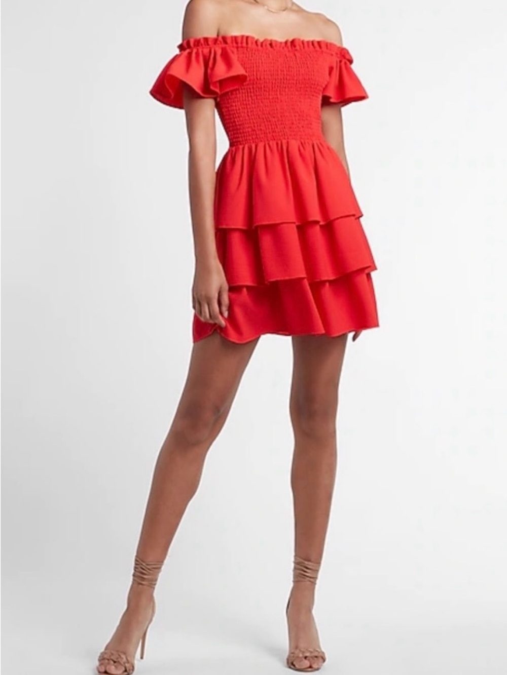 Express Off-Shoulder Tiered Red Dress